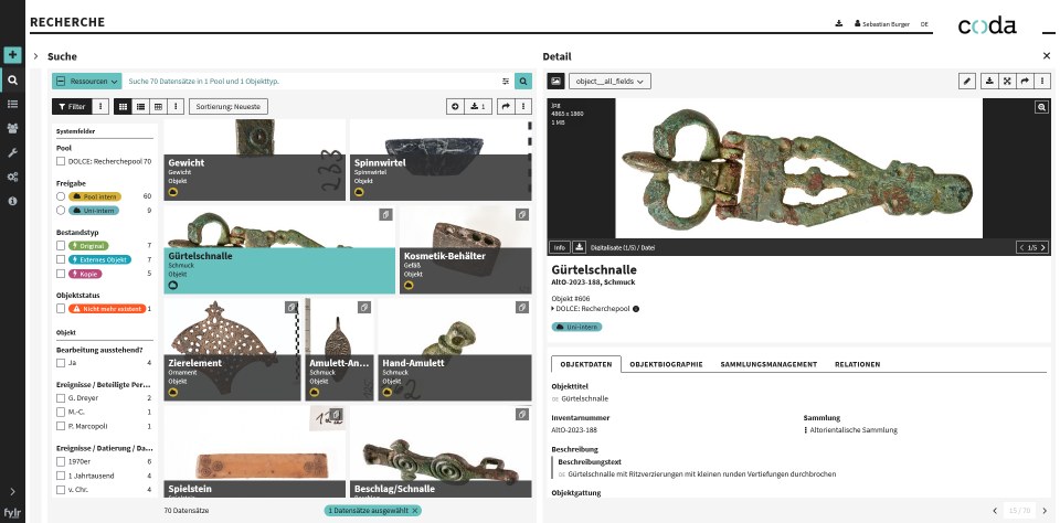 Screenshot der Detailansicht eines Objektdatensatzes in CODA